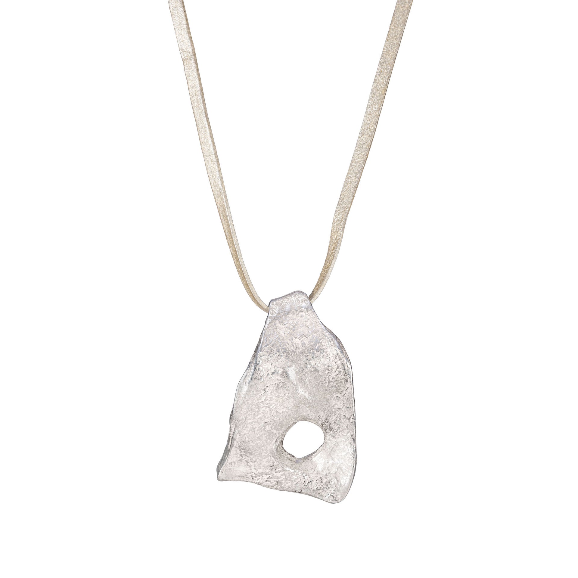Chunky, sculptural silver pendant. Organic texture, 100% recycled silver, handmade in Cornwall by Emily Nixon.