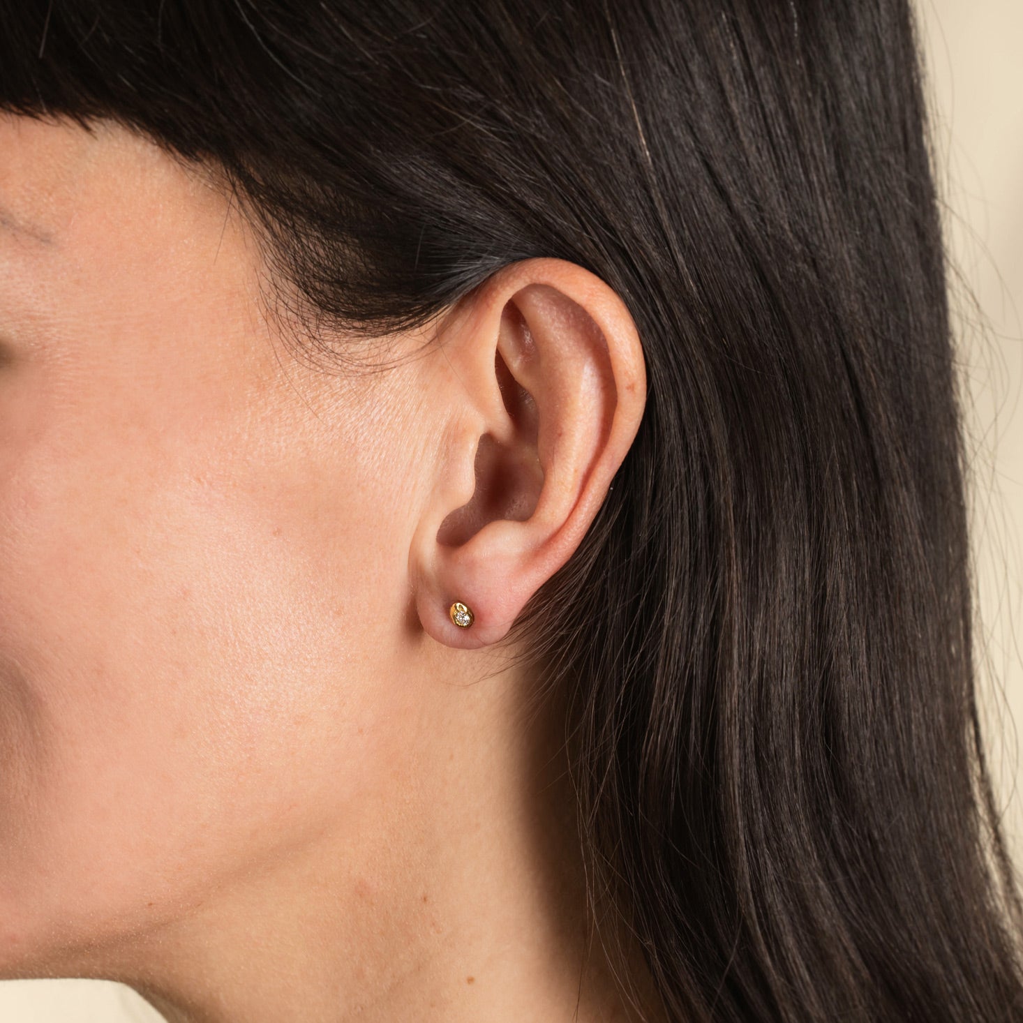 18ct recycled yellow gold and diamond stud earrings. Cast by hand in Cornwall by Emily Nixon Jewellery.