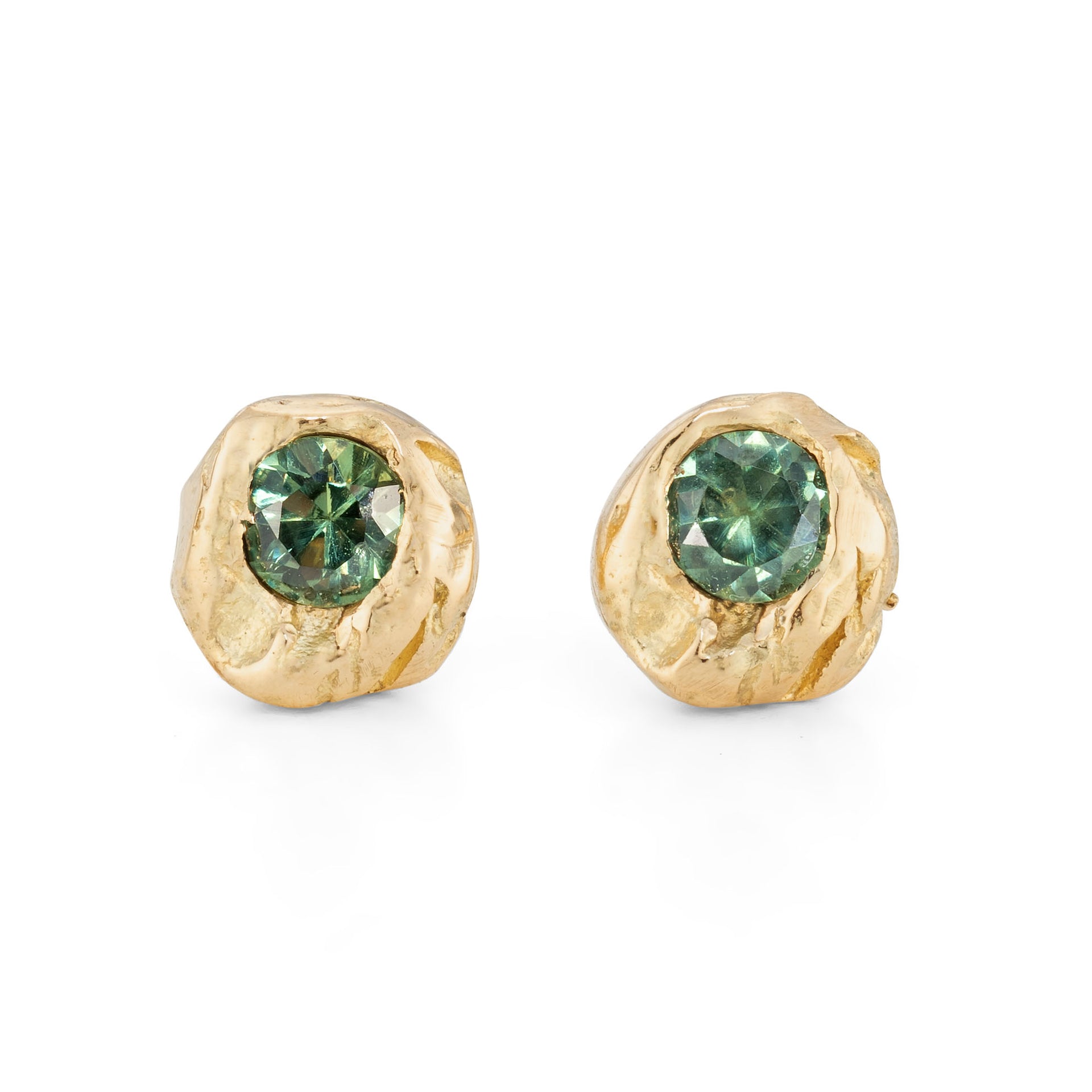 Green Ocean Sapphire Nugget Studs