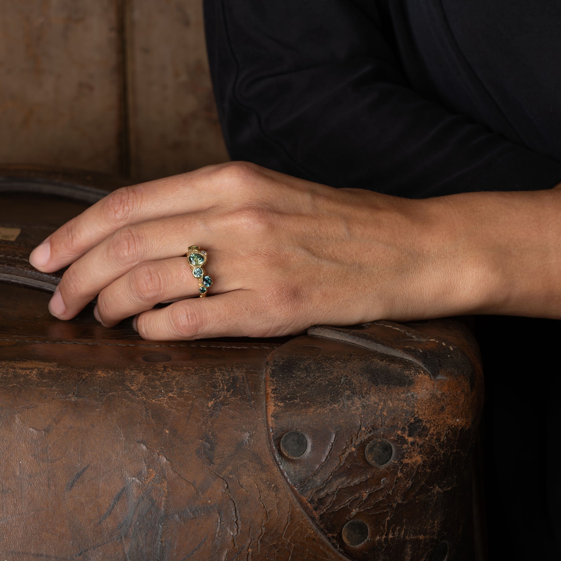 Green Sapphire Cornish Bay Ring