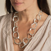 Large irregular sterling silver links, moulded by hand to create a sculptural, coastal necklace. 
The classic, signature design in this Cornwall jewellery designers organic jewellery range. Chunky links follow the form of beach pebbles, interconnected to create this large link silver chain necklace. A classic organic, coastal design in the natural, unconventional style of Emily’s jewellery. By Emily Nixon.