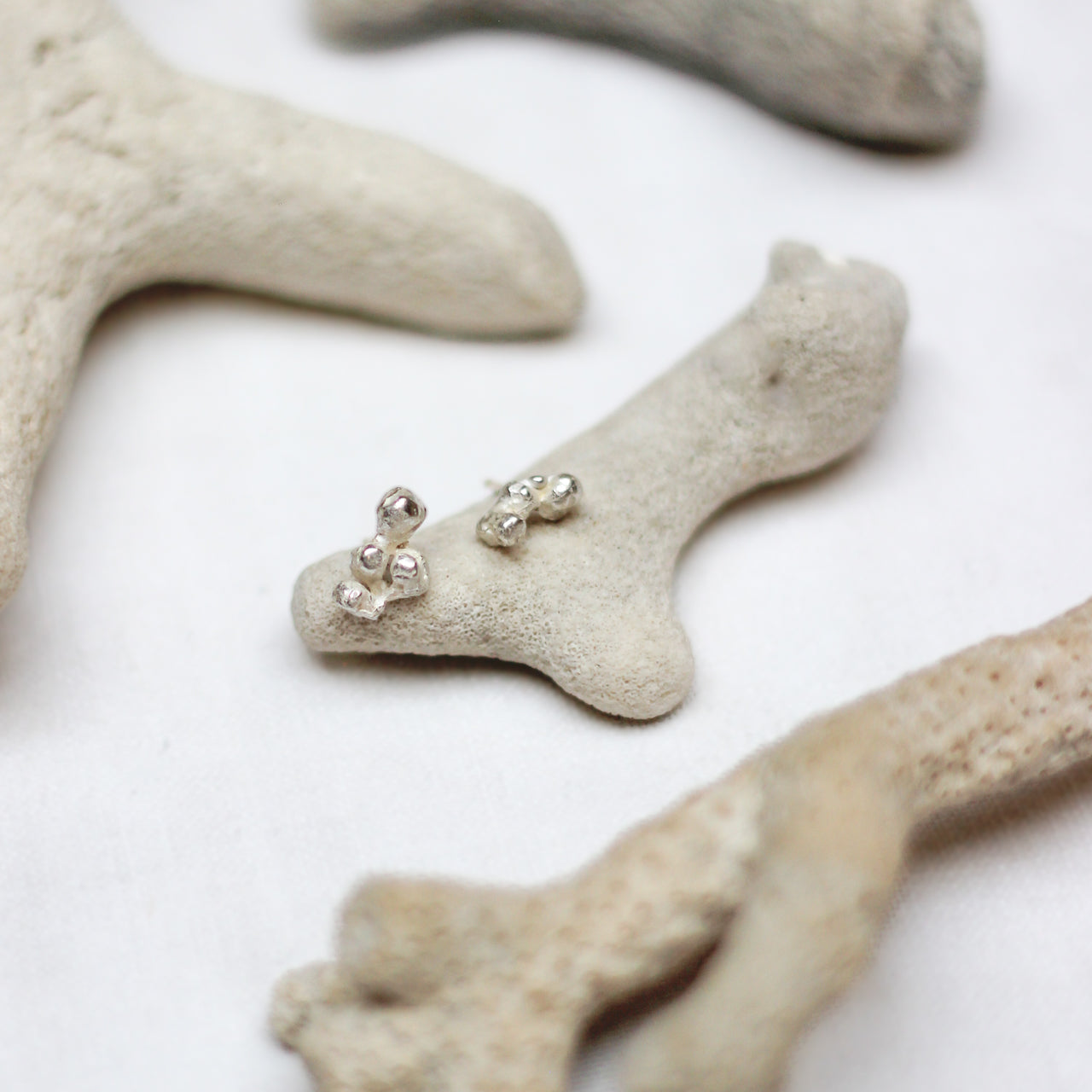 Coral Nugget Silver Studs Sample