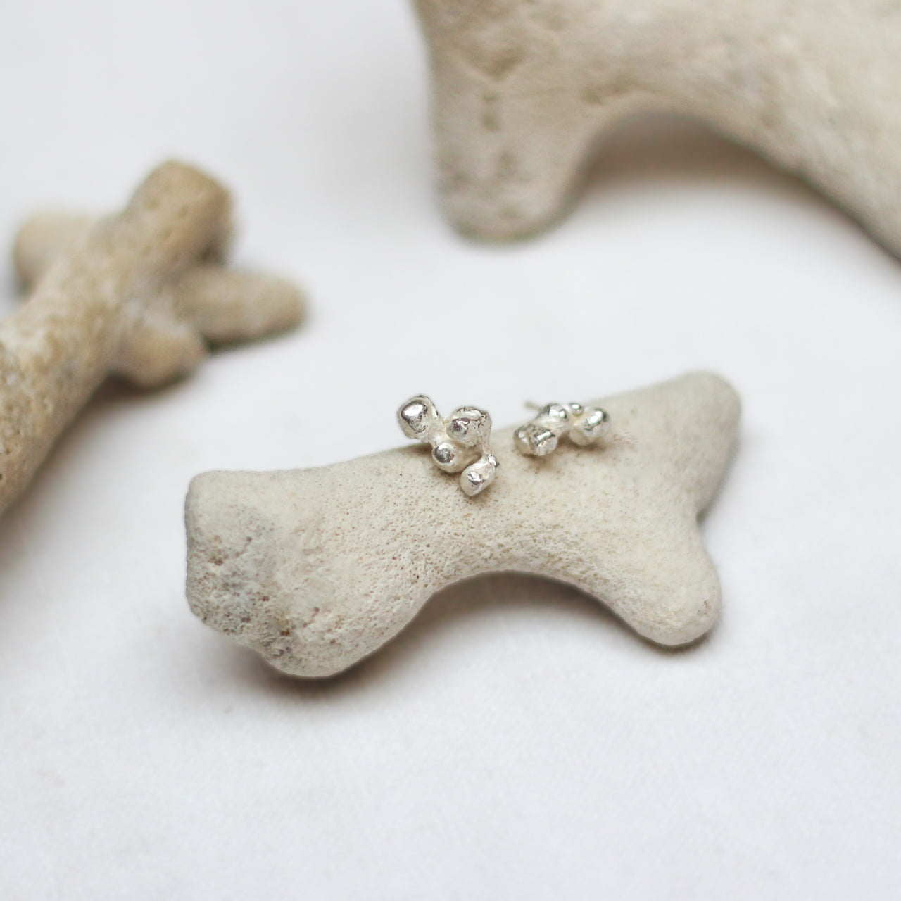 Coral Nugget Silver Studs Sample