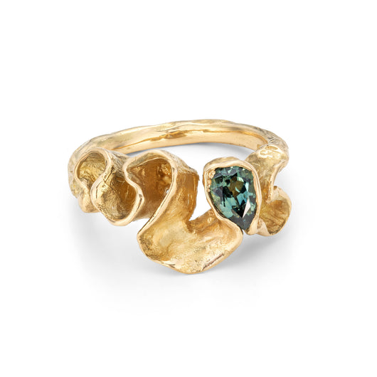 Teal Sapphire Ribbon Ring