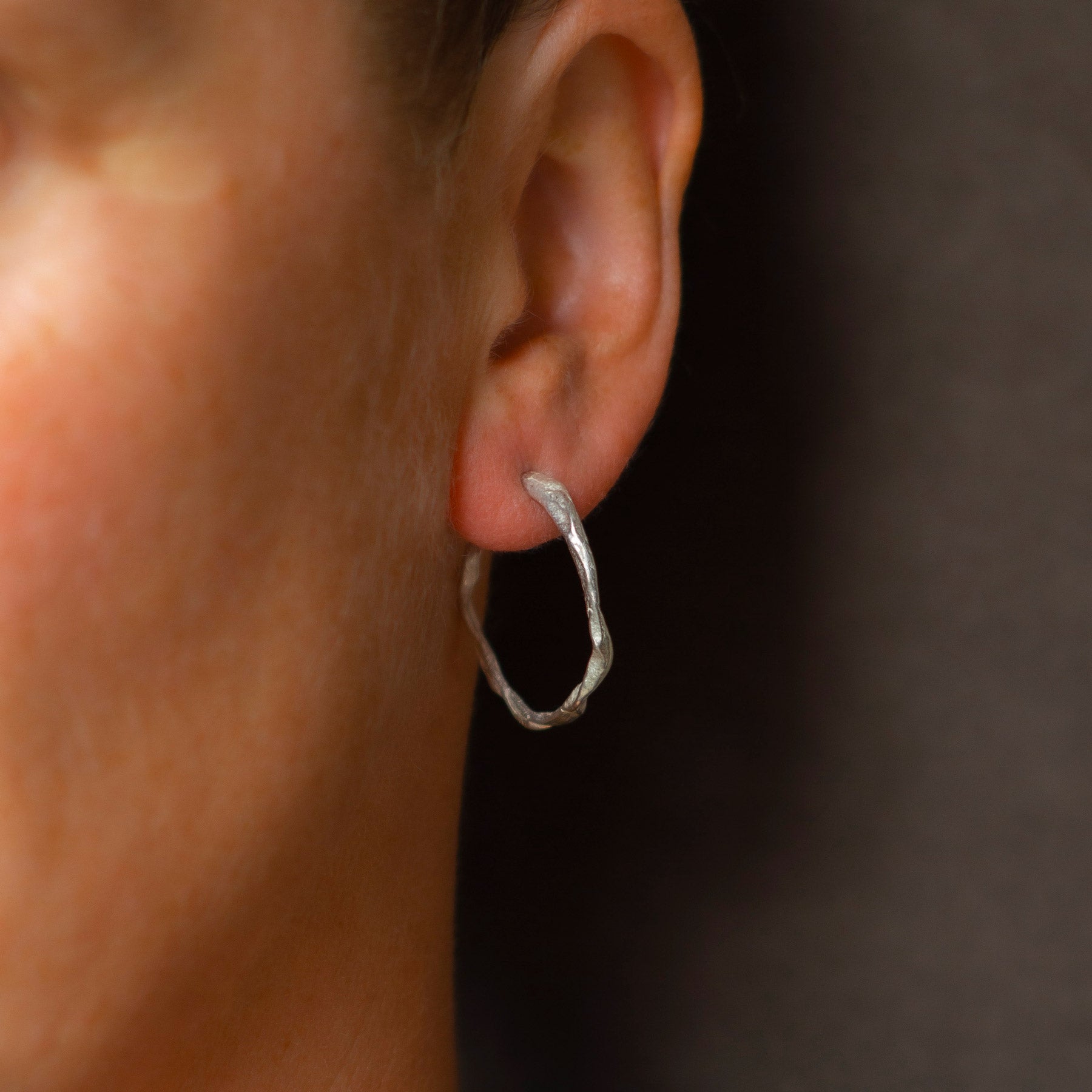 Penzance Hoops Silver on ear