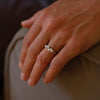 Platinum diamond engagement ring on model