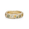 Hand cast 9ct gold ring set with natural sapphires. Made from Emily Nixon's Cornish Jewellery Studio.