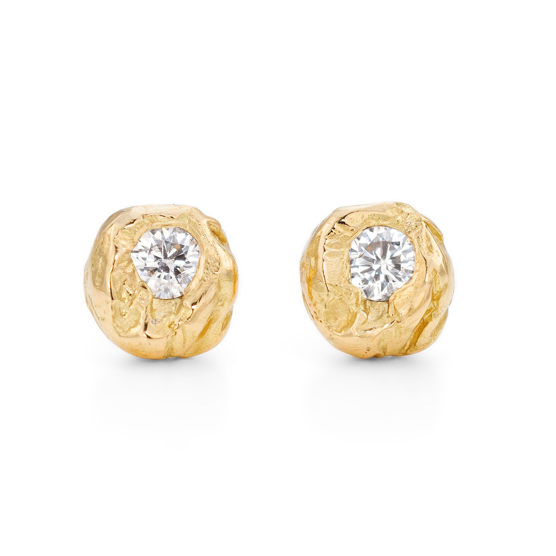 18ct recycled yellow gold and diamond stud earrings. Cast by hand in Cornwall by Emily Nixon Jewellery.
