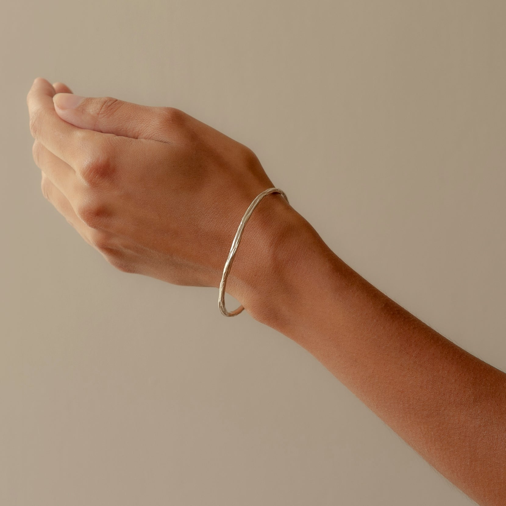 wearing Ripple Fine Bangle Silver