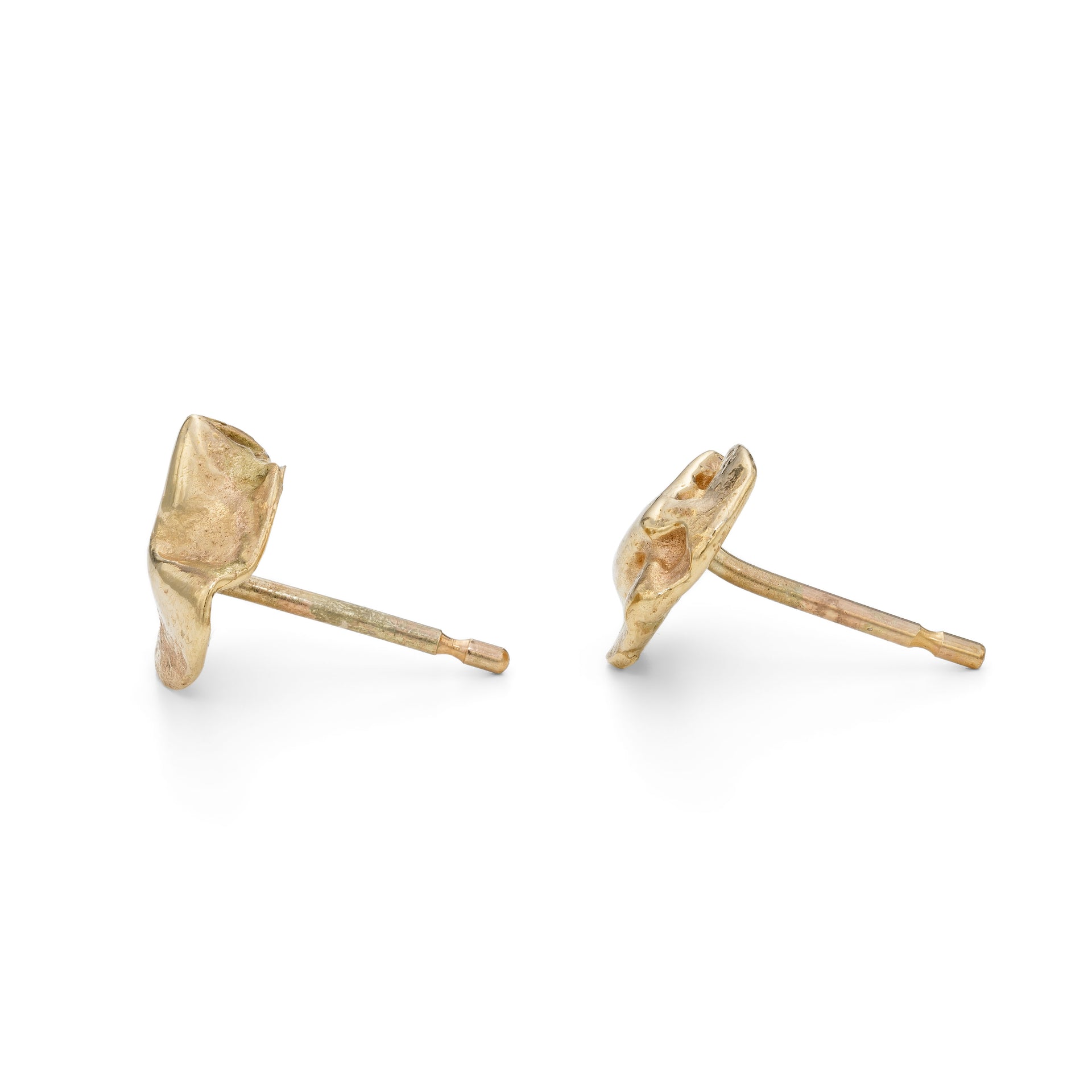 9ct recycled yellow gold stud earrings. Created in Cornwall by Emily Nixon and cast by hand.