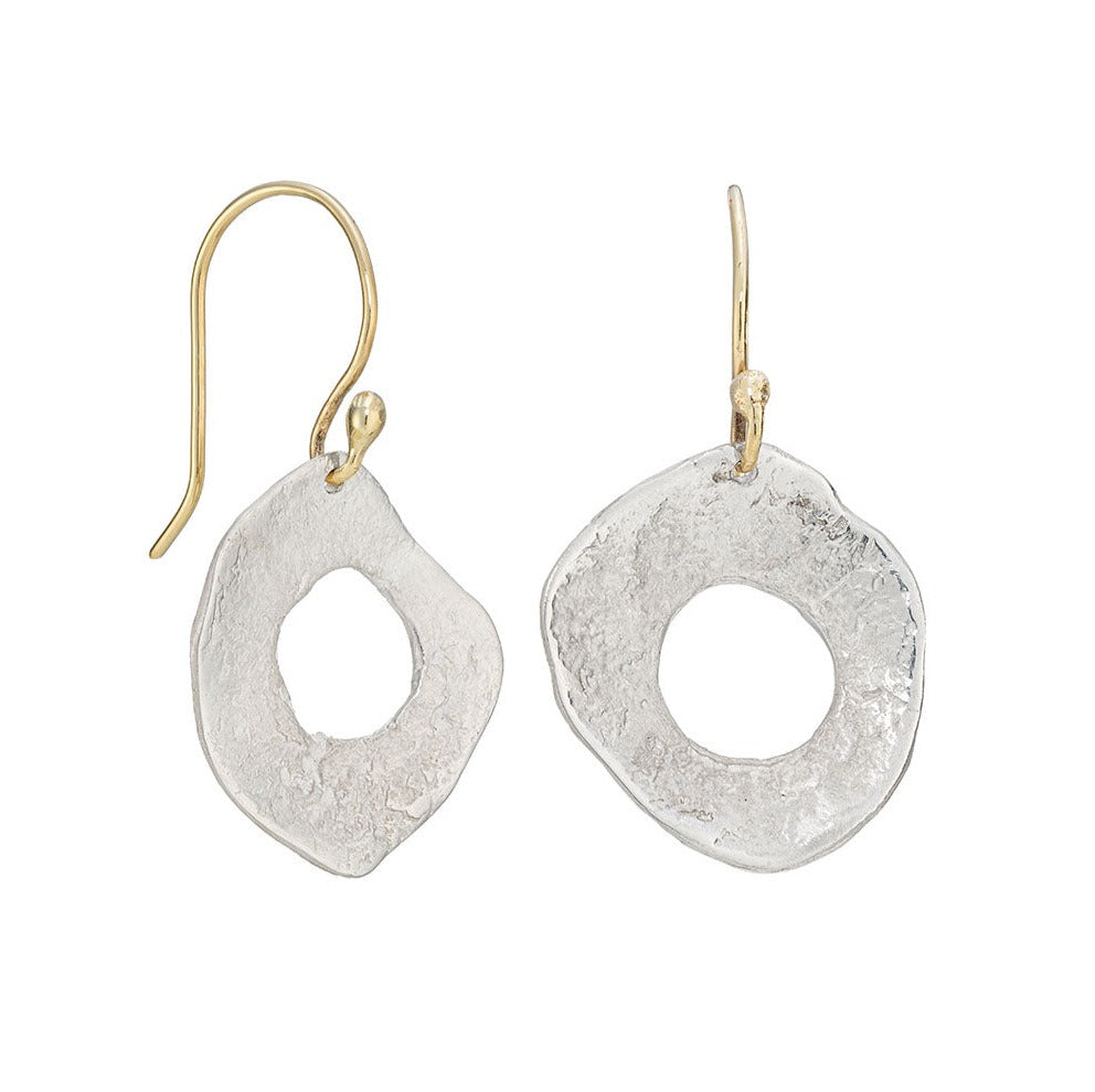 Textured large silver drop earrings, handmade in Cornwall by Emily Nixon.