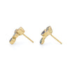 18ct recycled gold and sapphire gemstone stud earrings in peacock blue and ocean green. Made by Cornwall designer Emily Nixon. 