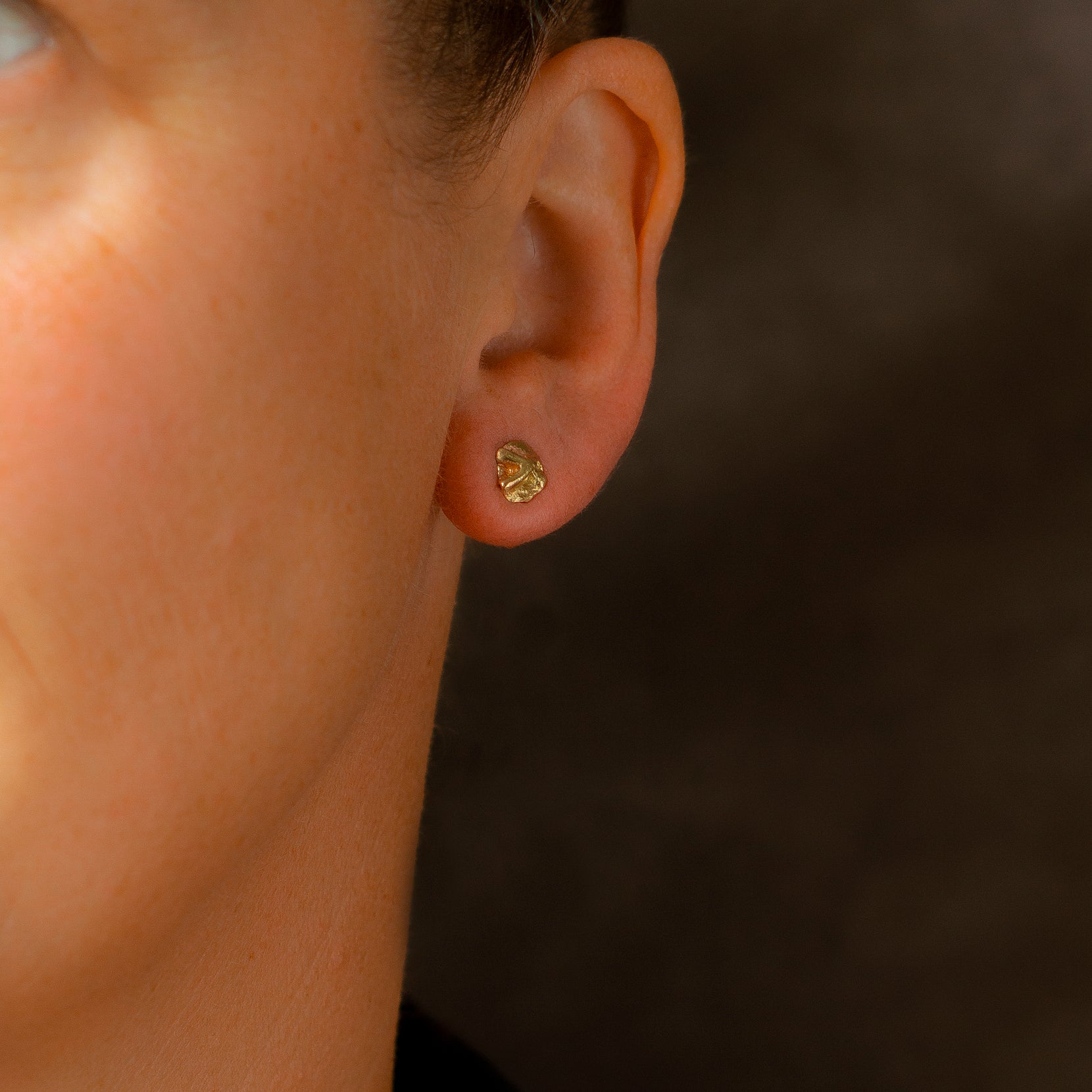 9ct recycled yellow gold stud earrings. Created in Cornwall by Emily Nixon and cast by hand.