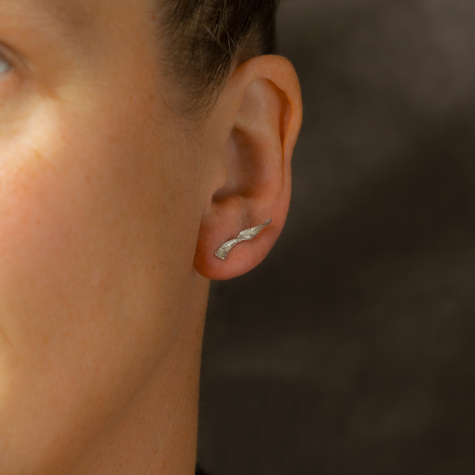 Contemporary 9ct Gold climber earrings, made by hand in Cornwall by Emily Nixon.