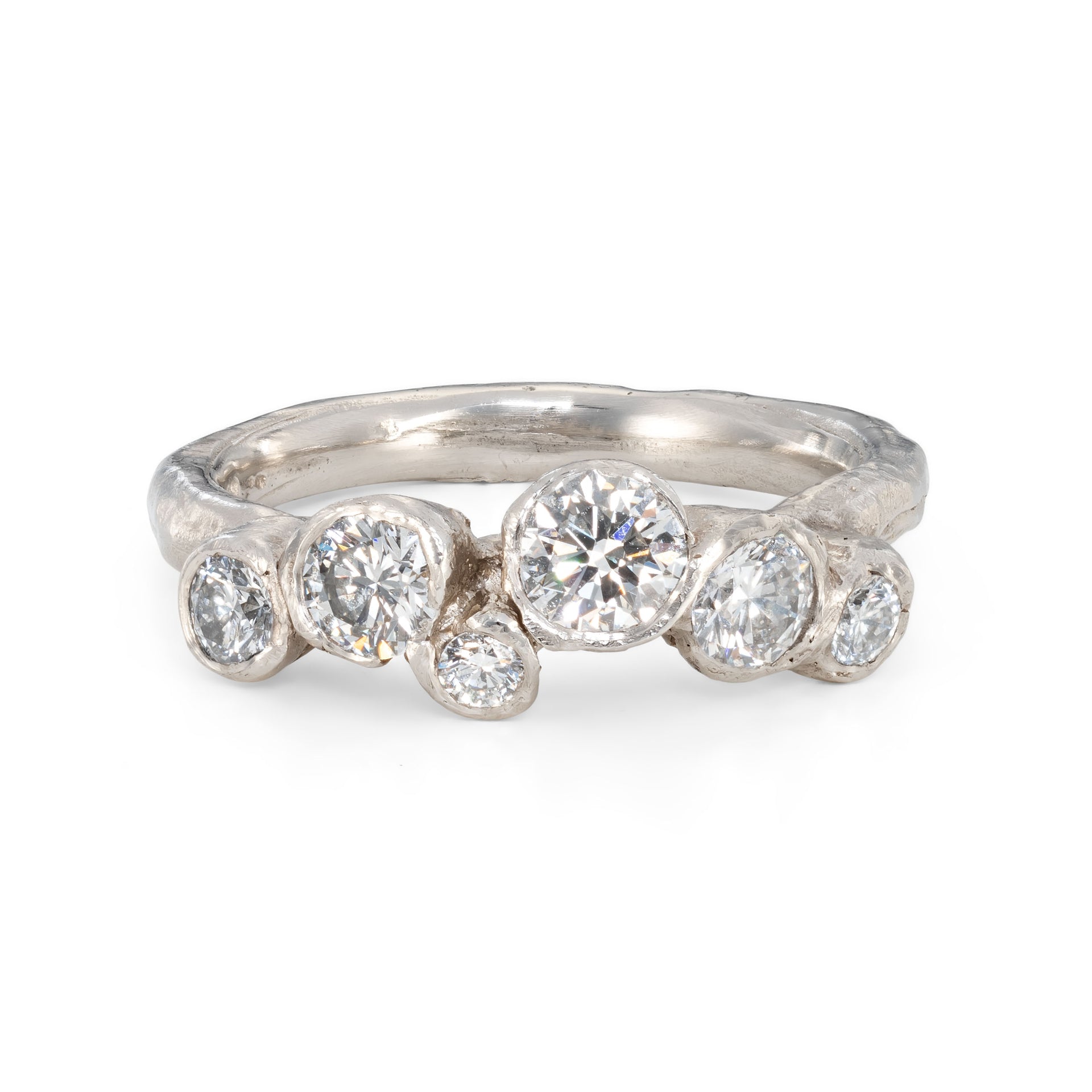 Diamond and recycled platinum engagement ring, designed and handmade by Cornish jeweller Emily Nixon.