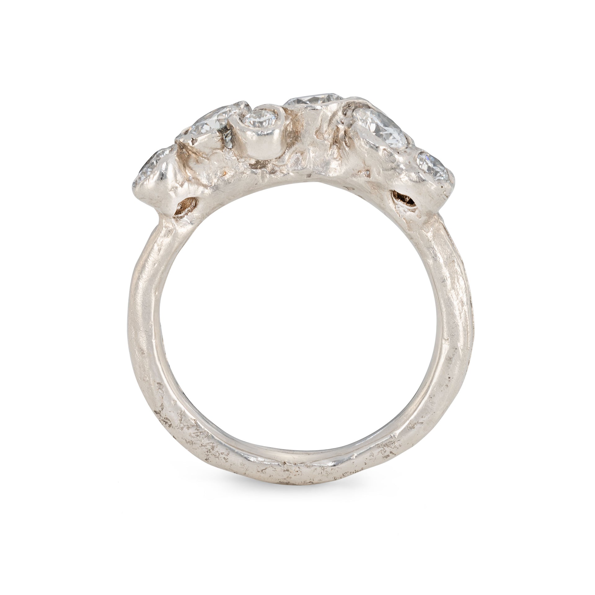 Side profile of a unique, alternative Emily Nixon engagement ring, made in Cornwall.